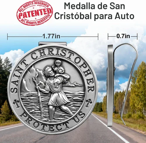 Vista 6 de Medalla de San Cristóbal de PloreWay para Coche, Metal