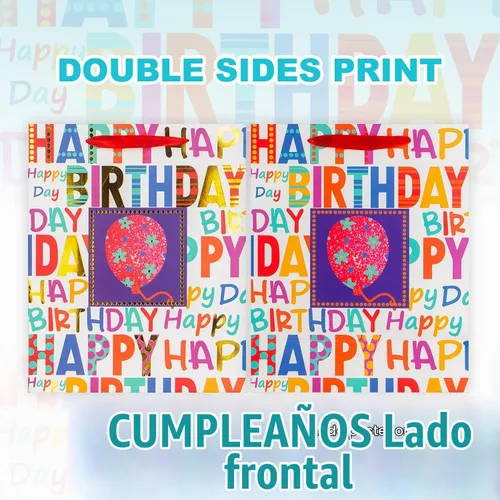 Vista 6 de Paquete de 2 bolsas grandes de regalo de cumpleaños de 12.6 pulgadas para fiesta de cumpleaños con papel de seda