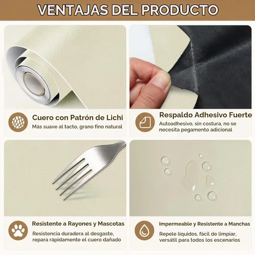 Vista 3 de CHEIGHY Parche de reparación de cuero, parches de vinilo autoadhesivos para Beige