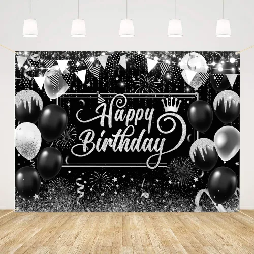 Vista 9 de AIBIIN Telón de Fondo de Feliz Cumpleaños Dorado y Azul Fondo de Fotografía Globo Azul Decoraciones de Fiesta de Cumpleaños Pancarta Accesorios