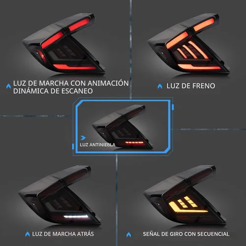 Vista 2 de VLAND Luces traseras ahumadas compatibles con Honda Civic Hatchback de 10ª generación, tipo R 2018-2021 (no para Coupe), con animación con señal