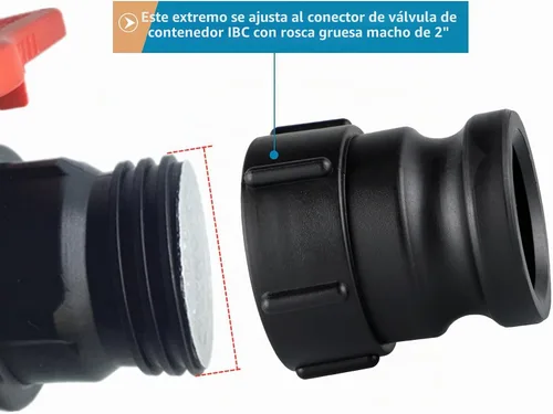 Vista 5 de IBC - Adaptador de mano, leva y ranura (rosca de contrafuerte hembra de 2 pulgadas x adaptador macho de 2 pulgadas)