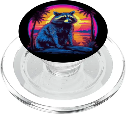 Vista 8 de Vintage Retrowave Synthwave 80s Vaporwave mapache PopSockets estándar PopGrip
