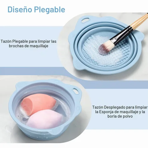 Vista 2 de Cuenco Limpiador de Brochas de Maquillaje Plegable de Silicona - Etercycle Herramienta de Limpieza Portátil para Brochas, Borlas de Polvo y Esponjas