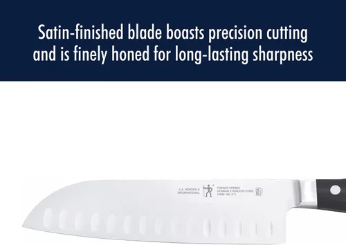 Vista 11 de Henckels Cuchillo Santoku Forjado Premio de Borde Hueco, 7 pulgadas, Negro/Acero Inoxidable