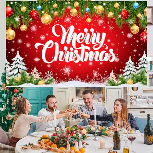 Vista 4 de Pancarta de Feliz Navidad de 71 x 43 Pulgadas Decoración – Fondo Grande Rojo de Fotografía de Navidad para Interiores y Exteriores, Decoraciones