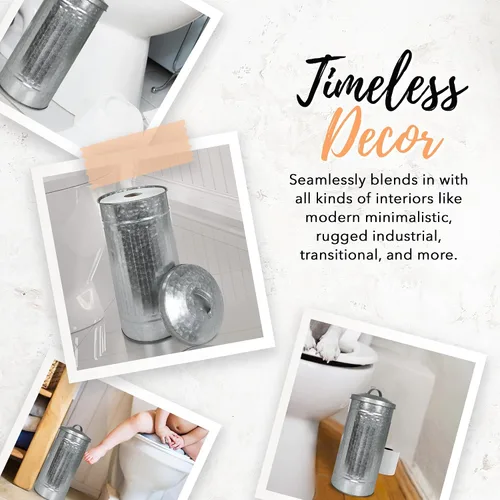 Vista 6 de Autumn Alley Farmhouse - Soporte organizador de papel higiénico de metal galvanizado con tapa, se adapta a 3 megarrollos, soporte de almacenamiento