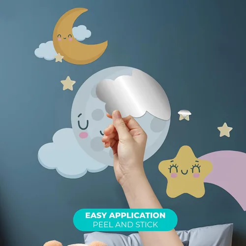 Vista 2 de EGD Calcomanía de pared de luna y estrellas para decoración de dormitorio, decoración de habitación I Moon, calcomanías I Moon I Smiley Face Decor I