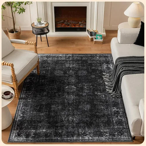 Vista 324 de Istana Alfombra larga antideslizante de 2.5 x 8 para el hogar, para pasillo y cocina, lavable, sedosa y suave al tacto, elegante, color azul y marfil