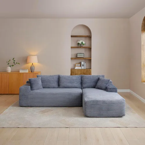 Vista 14 de Sofá comprimido de esquina izquierda en forma de L de 105 pulgadas, modular sin hueso, sofá de espuma de piso con diván, sofá de pana en esquina sin