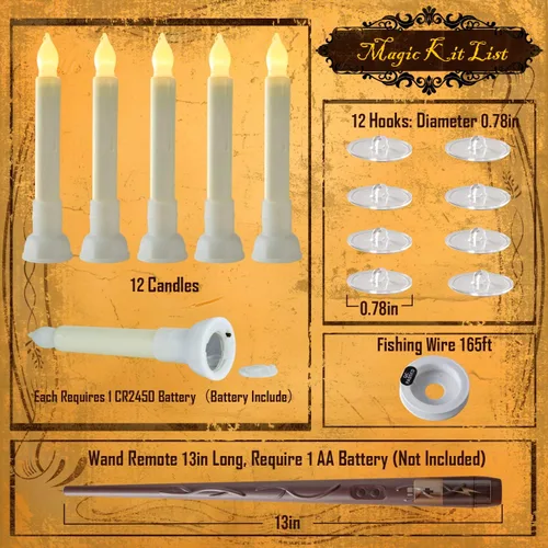 Vista 8 de Homemory 12 piezas de velas flotantes colgantes con varita y control remoto (batería incluida), velas de decoración mágica, velas cónicas sin llama