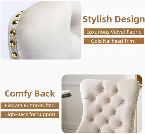 Vista 4 de Bonita silla de tocador beige con ruedas, silla de escritorio de oficina cómoda sin brazos de terciopelo para el hogar, silla giratoria