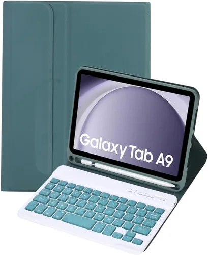 Vista 6 de Funda de teclado para Samsung Galaxy Tab A9 de 8.7 pulgadas 2023, teclado desmontable con soporte para lápiz, funda protectora para tablet Tab A9