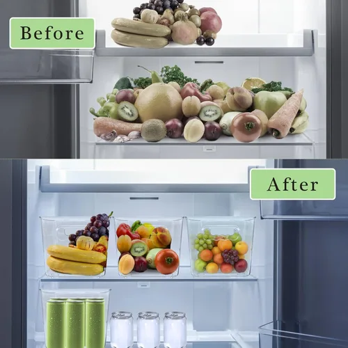 Vista 4 de Paquete de 4 cubos de almacenamiento de plástico transparente con asas, organizador apilable para despensa, refrigerador, debajo del fregadero