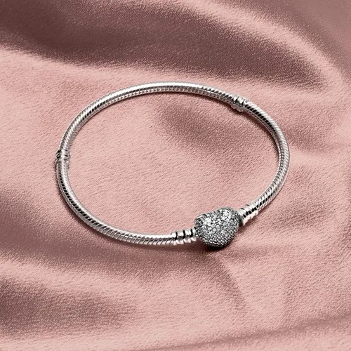 Vista 5 de WAKCTFERG Pulsera de dije para cuentas de abalorios, plata de ley 925, circonita cúbica, cierre de corazón, pulsera de cadena de serpiente