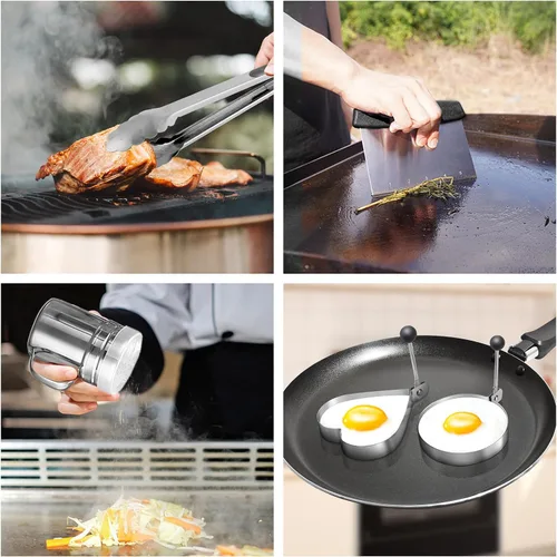 Vista 6 de Kit de accesorios para parrilla BBQ - Juego de 20 herramientas de barbacoa de acero inoxidable para Blackstone con espátula de parrilla, cubierta