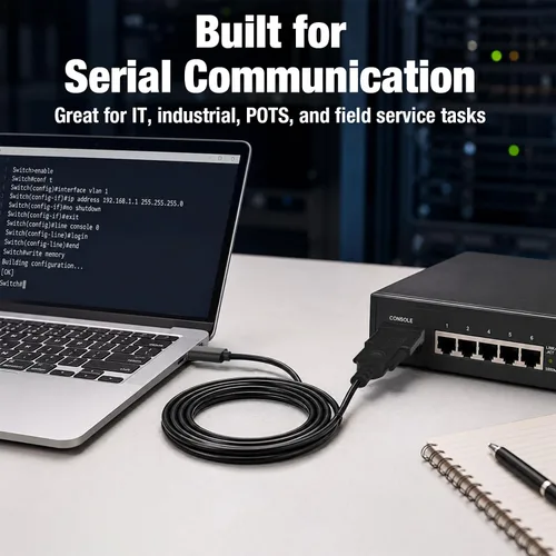 Vista 9 de Cyberguys! USB-C to RS232 DB9 Male Serial Cable with FTDI Chipset, 6 FT