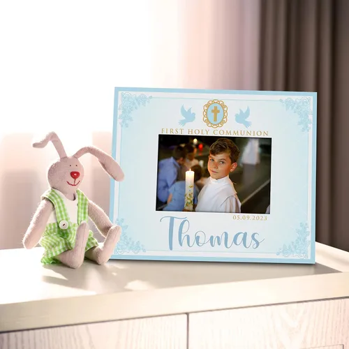 Vista 8 de Regalos de primera comunión para niños y niñas, marco de fotos personalizado de la primera comunión con nombre y fecha, 2 orientaciones para fotos