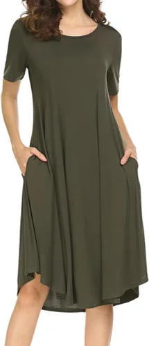 Vista 2 de Locryz Vestido midi de manga corta con bolsillo para mujer, estilo casual, suelto