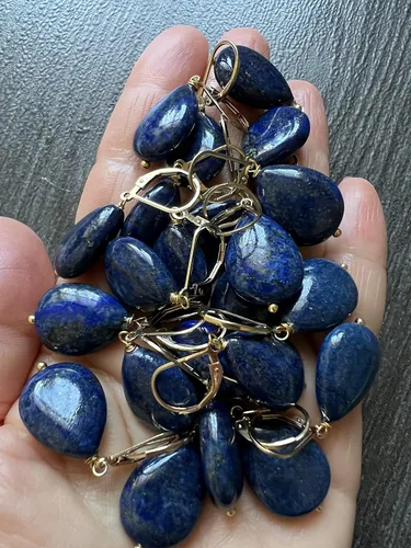 Vista 4 de 14k Gold fill Natural Genuine royal blue Lapis Lazuli leverbacks earrings, gemstone jewelry