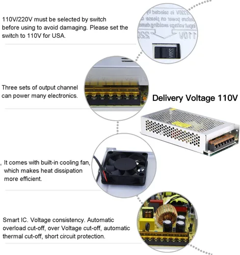 Vista 5 de Fuente de alimentación de 10 A, 120 W, 12 V CC, convertidor universal regulado conmutado de CA de 110 V/220 V a CC, (SMPS) adaptador de controlador