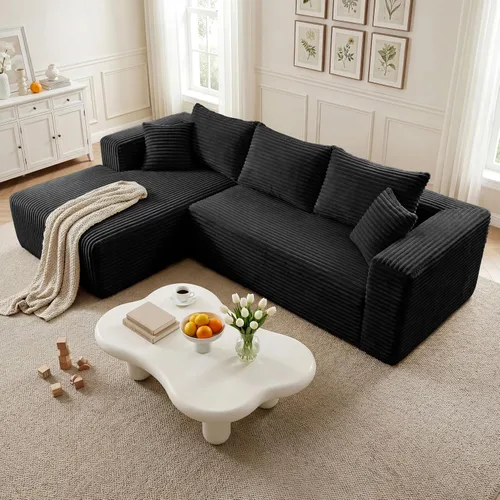 Vista 43 de Sofá modular en forma de L de 118 pulgadas, moderno sofá modular de pana de espuma viscoelástica de 4 plazas con otomana, asiento profundo tapizado
