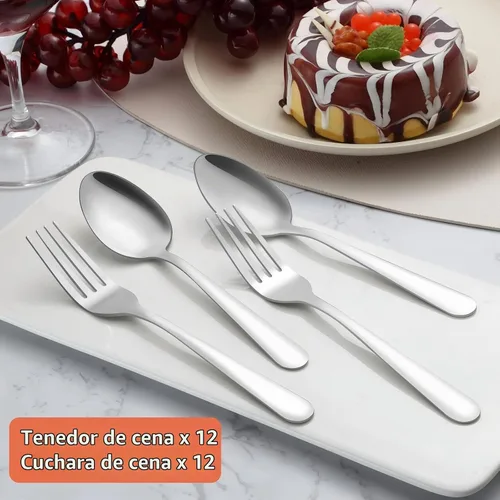 Vista 5 de Unokit Juego de cubiertos de 24 cucharas y tenedores – Tenedores y cucharas de acero inoxidable de grado alimenticio para el hogar, cocina