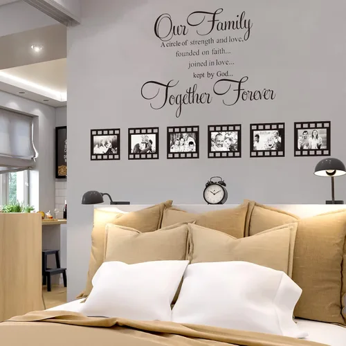 Vista 6 de Las calcomanías de pared familiares contienen 12 marcos de fotos, decoración de pared con texto en inglés «Our Family is a Circle » para sala