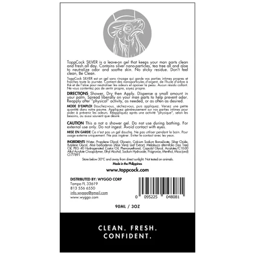 Vista 4 de Loción ToppCock Silver con neutralizador de olores para higiene de partes íntimas del hombre, 3 fl oz
