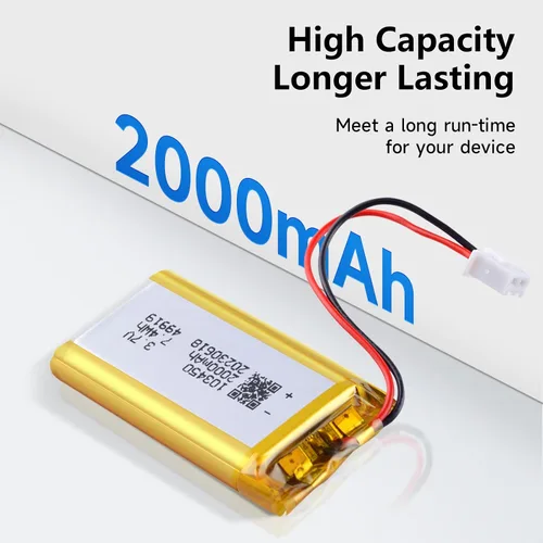 Vista 3 de Paquete de 2 baterías de 3.7 V 2000 mAh 103450, 103450 baterías con conector JST PH de 0.079 in para controlador PS4 serie CUH-ZCT1