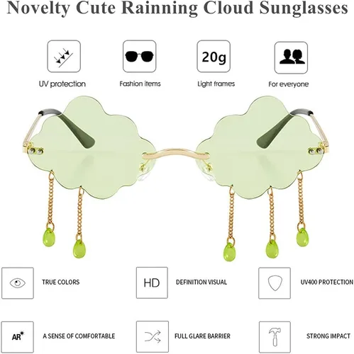 Vista 5 de LASPOR Gafas de sol retro sin montura para mujeres y hombres, vintage, de metal, sin marco, con colgante de cristal de lluvia, protección UV400