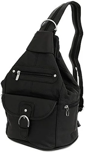 Vista 2 de Mochila convertible de cuero para mujer, 7 bolsillos, tamaño mediano, bolsa de hombro