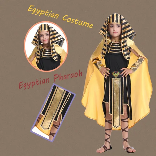 Vista 2 de DSplay Boys Egyptian Pharaoh Costume Cosplay Kids Halloween