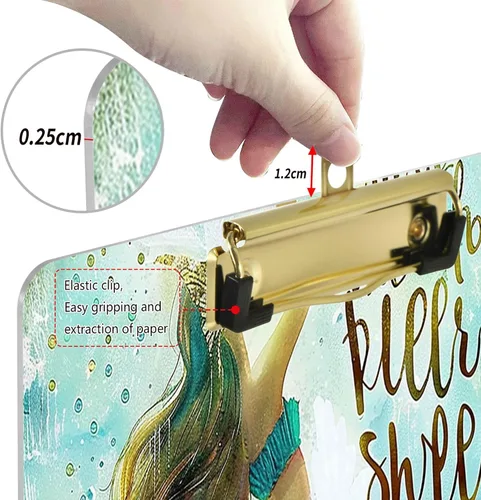 Vista 4 de Portapapeles de cola de sirena, diseño de moda, portapapeles de plástico tamaño carta para estudiantes, niños, mujeres y hombres, tablero de clip