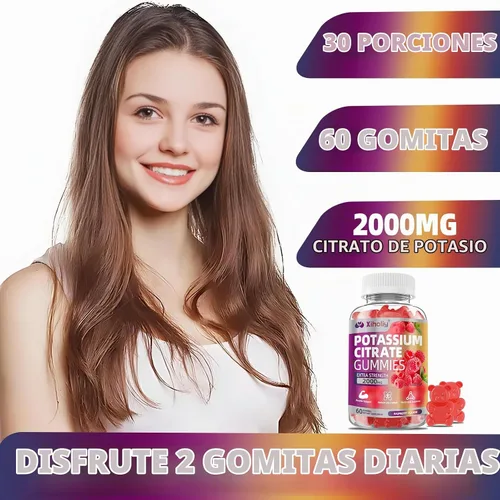 Vista 6 de Gomitas de citrato de potasio de 2000 mg, gomitas de electrolitos de alta potencia, 60 masticables