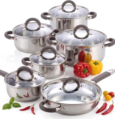 Vista 12 de Cook N Home Basics - Juego de utensilios de cocina de acero inoxidable Mango de silicona gris
