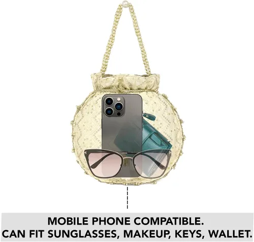 Vista 2 de Aheli Potli - Bolso de mano para mujer, hecho a mano, elegante, para novia, bolso de moda