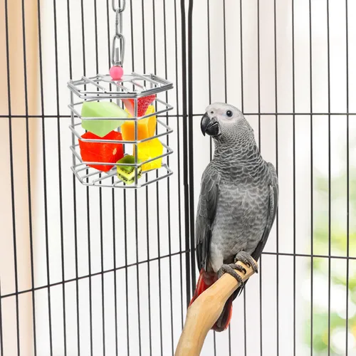 Vista 3 de Alimentador de forraje de acero inoxidable para pájaros, caja de alimentación colgante para guacamayo, cacatúa gris africana, cacatúa, jaula