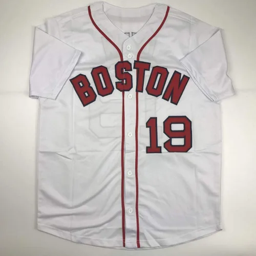 Vista 4 de Camiseta de béisbol blanca JSA COA de Fred Lynn Boston con Autógrafo
