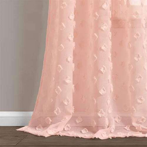 Vista 4 de Lush Decor Par de paneles de cortinas transparentes con ojales y puntos texturizados (84 x 38 pulgadas)