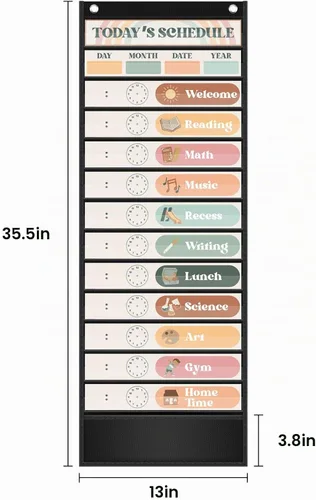Vista 7 de Set de Tablas de Bolsillo de Horario Diario con Tema Boho, Decora Tu Aula o Hogar para Pre-Kinder a Sexto Grado, Negro
