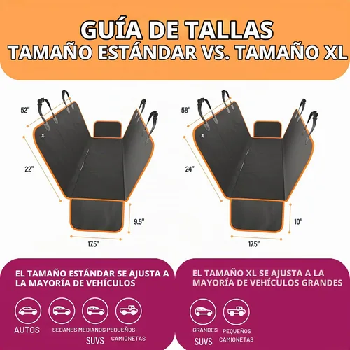 Vista 5 de Active Pets Funda Impermeable Tipo Hamaca Estándar para Asiento de Automóvil, Se Adapta a Sedanes, Hatchbacks, Crossovers, Cupés, Vehículos Naranja