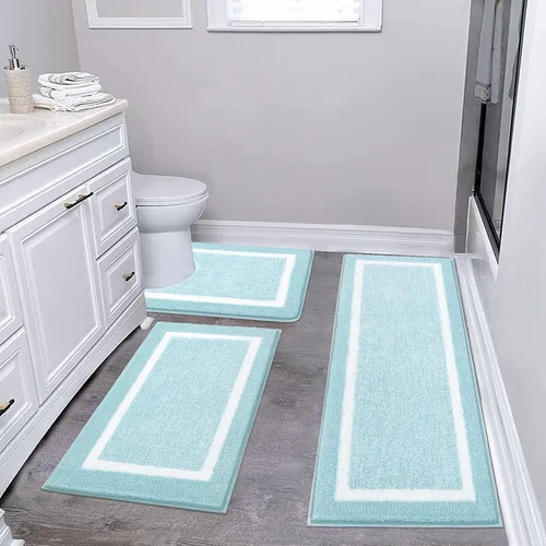 Vista 10 de Pauwer Juego de baño, alfombras de baño antideslizantes, alfombras de ducha absorbentes para suelo de baño, bañera y ducha, color azul aguamarina