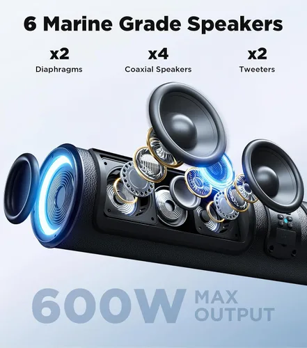 Vista 3 de Ehaho Barra de sonido para carrito de golf Bluetooth con altavoces retroiluminados multicolor, barra de sonido estéreo UTV impermeable de 27