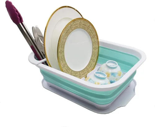 Vista 4 de SAMMART Escurridor de platos plegable de 7.5 litros (2 galones) con escurridor, juego de escurridor plegable, organizador de vajilla portátil