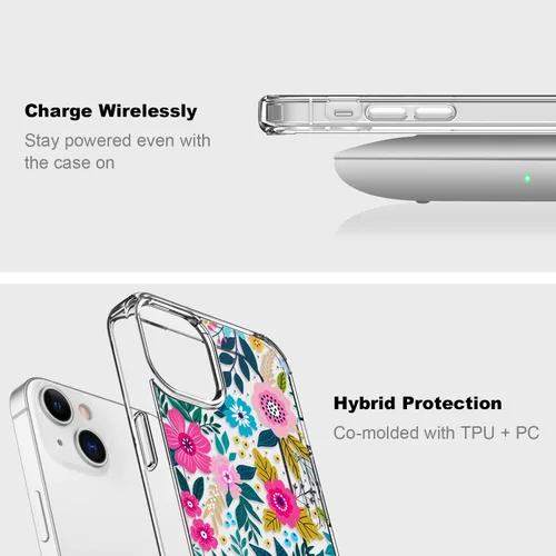 Vista 5 de ICEDIO Funda para iPhone 13 con protector de pantalla, ajuste delgado, transparente, con diseños de moda para niñas y mujeres, funda protectora