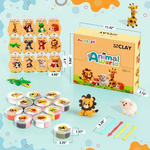 Vista 2 de Aestd-ST - Kit de arcilla seca al aire – tema animal, arcilla de modelado para niños