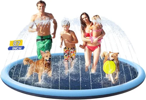 Vista 10 de PETOCAT - Chapoteadero para perros antideslizante, piscina poco profunda con aspersores para niños y bebés, juguete acuático para exteriores, fácil
