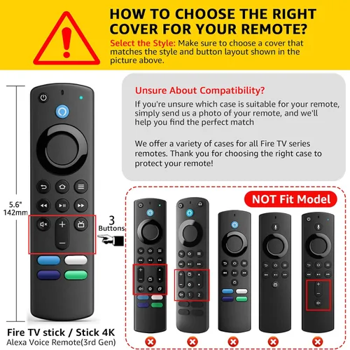 Vista 2 de ONEBOM Firestick - Funda protectora para control remoto de 3ª generación con Alexa Voice Remote 4K, funda protectora de silicona antideslizante a