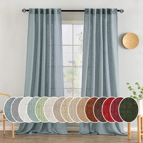 Vista 87 de MIULEE - Cortinas semitraslúcidas suaves y gruesas con textura de lino para cocina y ventana de baño, con trabilla trasera y bolsillo para Blanco